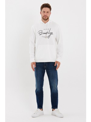 Süperlife Erkek Kapşonlu Regular Fit Brooklyn Baskılı Ince Sweatshirt SPR23SW361