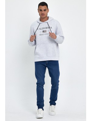 Süperlife Erkek Rahat Kalıp Içi Polarlı 3 Iplik Kanguru Amerikan Baskılı Cepli Swetashırt SPR24SW01