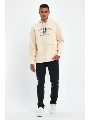 Süperlife Erkek Rahat Kalıp Içi Polarlı 3 Iplik Kanguru Amerikan Baskılı Cepli Swetashırt SPR24SW01