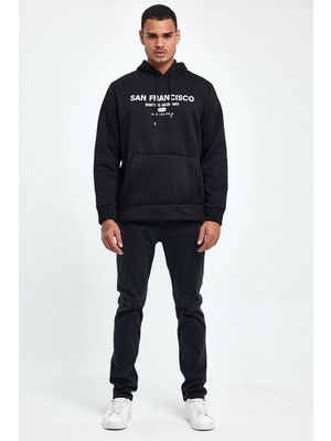 Süperlife Erkek Rahat Kalıp Içi Polarlı 3 Iplik Kanguru Cepli San Francisco Swetashırt SPR24SW02