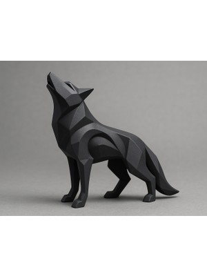Abstract Wolf Kurt Heykeli Dekoratif Minik 13CM Siyah Renk
