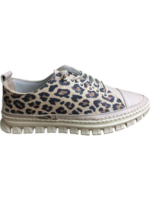 2010 Womenly Style Bej-Leopar Kadın Günlük Ayakkabı % 100 Hakiki Deri