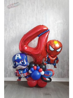 2 Yaş Örümcek Adam Kaptan Amerika Marvel Karşılama Seti Captain America Rakam Balonlu