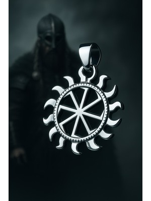 Paslanmaz Çelik Erkek Kolye  Viking Kolovrat Güneş Çarkı Kolye