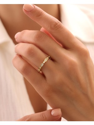 Ince Badem Motifli 14 Ayar Altın Yüzük