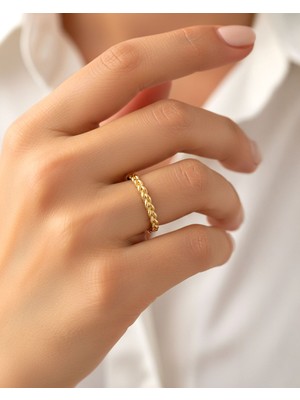 Sade Saç Örgüsü 14 Ayar Altın Yüzük