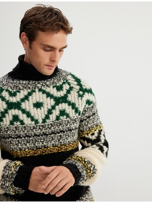 Koton Triko Kazak Balıkçı Yaka Çok Renkli Uzun Kollu