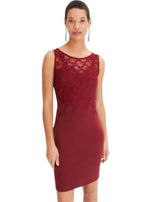 Kadın Dantel Bisiklet Yaka Askılı Şık Gece Abiye Mini Elbise