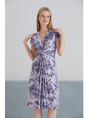 Kadın Önden Düğümlü Viskon Çiçekli Spor Şık Hamile Elbisesi