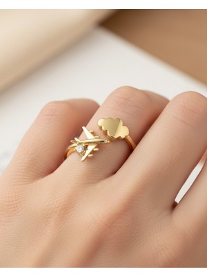 Tek Taşlı Uçak 14 Ayar Altın Yüzük