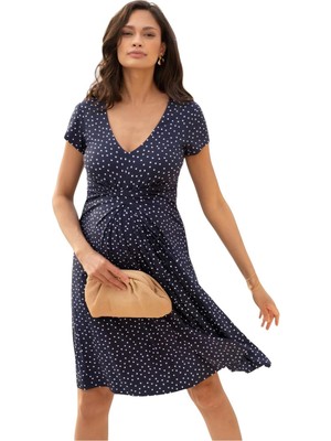 Kadın Önden Düğümlü Viskon Puantiyeli Spor Şık Hamile Elbisesi