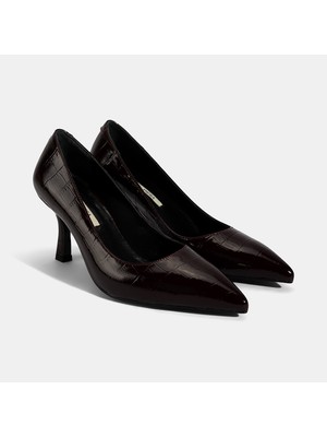 Kadın Bordo Kroko Baskılı Deri Stiletto