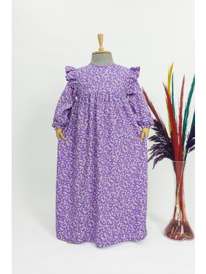 Kız Çocuk Viskon %100 Pamuk Tesettür Elbise Amine Model Uzun Tam Boy Elbise