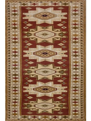 Bespoky 80x150 cm Kahverengi Bordo Geometrik Etnik Kilim Yıkanabilir Halı | Yatak Odası Mutfak Halısı | Leke Tutmayan, Kaymaz | HKMDGT-072