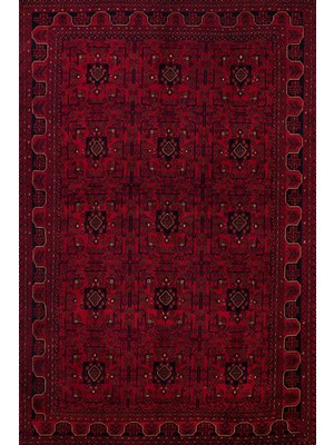Bespoky 120x180 cm Bordo Kırmızı Oryantal Geleneksel Geometrik Yıkanabilir Halı | Salon Yatak Odası Halısı | Hav Vermez, Kaymaz | HKMDGT-094