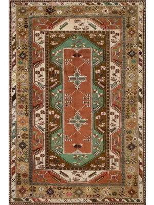 Hali.Net 80x150 cm Turuncu Yeşil Geleneksel Oryantal Medalyonlu Halı | Mutfak Yolluk Halısı | Hav Vermez Hipoalerjenik | HKMDGT-089