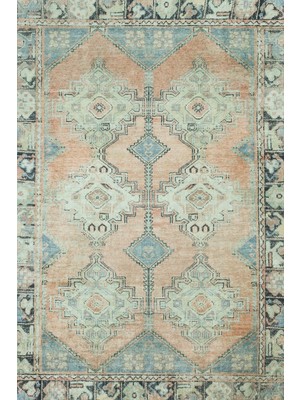 Hali.Net 100x250 cm Mavi Açık Mavi Geometrik Vintage Eskitme Halı | Mutfak Yolluk Halısı | Hav Vermez Leke Tutmaz | CLARİS-1523