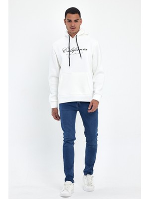 Erkek Kapşonlu Rahat Kalıp Içi Polarlı 3 Iplik El Yazılı Californıa Baskılı Swetashırt SPR24SW03