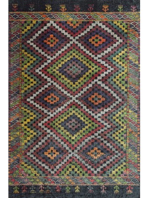 Siyah Geometrik Modern Etnik Desenli Halı  | Makinada Yıkanabilir | Hav Toz Vermez | Leke Tutmayaz | Kaymaz Taban | Dijital Makine Baskı | Salon Yolluk Mutfak Halısı