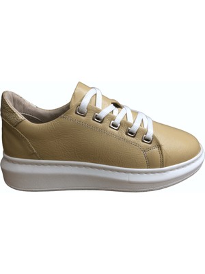 2010 Womenly Style Bej Kadın Günlük Ayakkabı % 100 Hakiki Deri