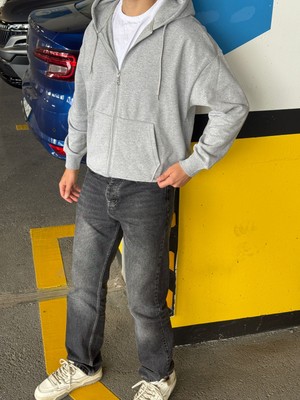 Erkek Overfit Fermuarlı Kapüşonlu Hırka