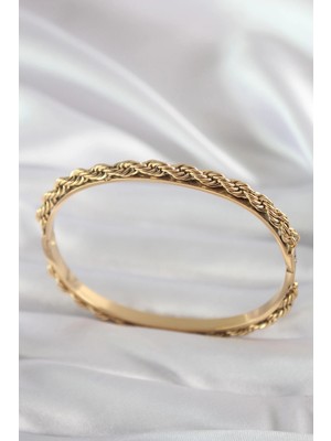 316L Çelik Gold Renk Burgu Zincir Model Kadın Kelepçe