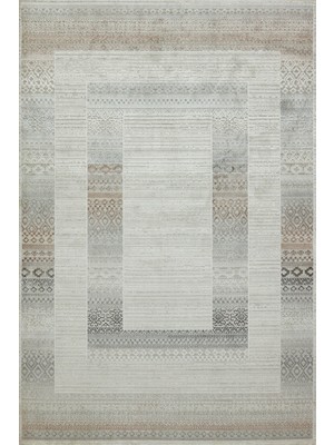 Hali.Net 100x250 cm Krem Açık Gri Soyut Modern Geometrik Halı | Mutfak Yolluk Halısı | Hav Vermez Leke Tutmaz | SAVANNAH-9007