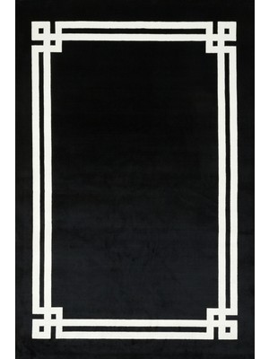 Siyah Çerçeveli Modern Etnik Desenli Halı  | Makinada Yıkanabilir | Hav Toz Vermez | Leke Tutmayaz | Kaymaz Taban | Dijital Makine Baskı | Salon Yolluk Mutfak Halısı