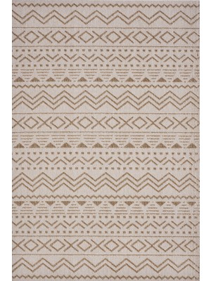 Bespoky 80x150 cm Bej Geometrik Bohem Zigzag Yıkanabilir Halı | Yatak Odası Mutfak Halısı | Leke Tutmayan, Kaymaz | TERA-3562