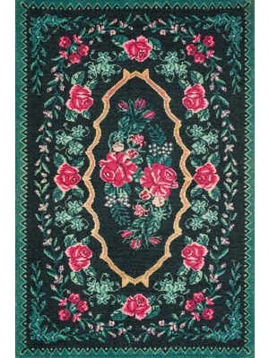 Siyah Karabağ Modern Etnik Desenli Halı  | Makinada Yıkanabilir | Hav Toz Vermez | Leke Tutmayaz | Kaymaz Taban | Dijital Makine Baskı | Salon Yolluk Mutfak Halısı