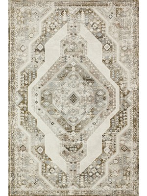 Bespoky 80x150 cm Bej Krem Geometrik Bohem Medalyon Yıkanabilir Halı | Yatak Odası Mutfak Halısı | Leke Tutmayan, Kaymaz | VENUSA-3101