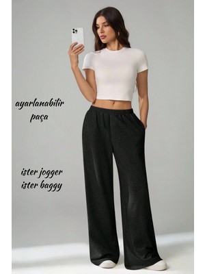 Unisex Çift Cepli Eşofman Altı - Ayarlanabilir Paça: Jogger & Baggy - Siyah Gri Antrasit