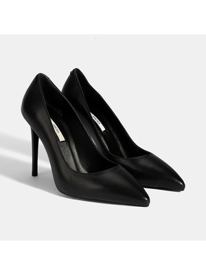 Kadın Siyah Deri Stiletto