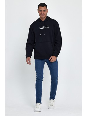 Erkek Kapşonlu Rahat Kalıp Içi Polarlı 3 Iplik  Wıllams. Brooklyn Baskılı Swetashırt SPR24SW04