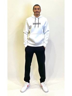 Erkek Kapşonlu Rahat Kalıp Içi Polarlı 3 Iplik  Wıllams. Brooklyn Baskılı Swetashırt SPR24SW04