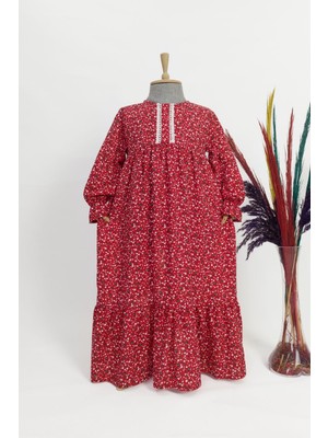 Kız Çocuk Viskon %100 Pamuk Tesettür Elbise Zümra Model Uzun Tam Boy Elbise