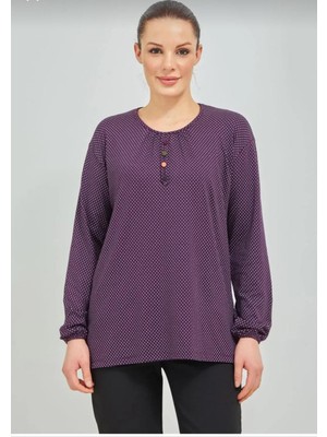 Döne Gözübek Kadın Giyim Uzun Kollu Puantiyeli Kışlık Anne Penyesi