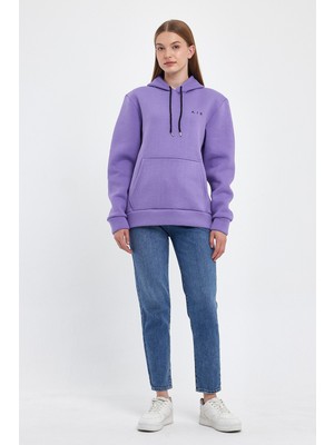 Kadın Kapşonlu Rahat Kalıp Içi Polarlı 3 Iplik  Air Nakışlı Swetashırt SPR24SWK07