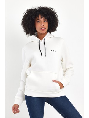 Kadın Kapşonlu Rahat Kalıp Içi Polarlı 3 Iplik  Air Nakışlı Swetashırt SPR24SWK07