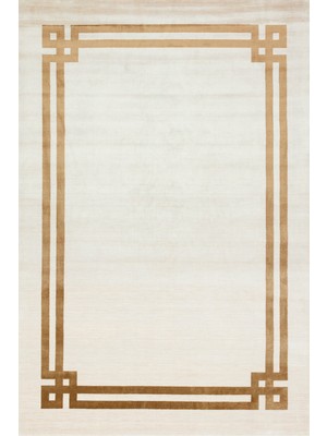 Hali.Net 120x180 cm Desenli Krem Geometrik Modern Bordürlü Halı | Salon Yatak Odası Halısı | Hav Vermez Leke Tutmaz | KLAS-7304