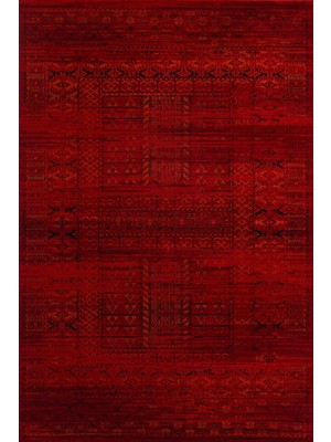 Hali.Net 120x180 cm Kırmızı Soyut Vintage Eskitme Halı | Salon Yatak Odası Halısı | Hav Vermez Leke Tutmaz | SEMERKAND-5331