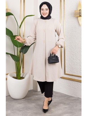 Düğme Detaylı Aerobin Tunik 0175-15 Bej