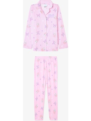 Penti Açık Pembe Kız Çocuk Kuromi Friends Pamuklu Gömlek Pijama Takımı