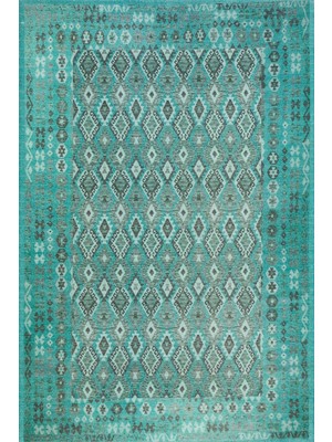 Bespoky 80x150 cm Turkuaz Gravity Modern Etnik Yıkanabilir Halı | Mutfak Balkon Yatak Odası Halısı | Leke Tutmayan Kaymaz | GRAVİTY-2301