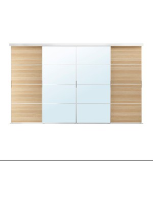 Gömme Dolap Için Sürgü Kapak, Aynalı Cam-Ağartılmış Meşe Kaplama, 401X240 cm