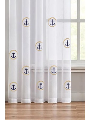 Denizçi Desenli Tül Perde - Denizçi Temalı, Özel Ölçü ve Isim Yazılabilir, Ütü Gerektirmez ( 1/3 Kanunp Pileli )