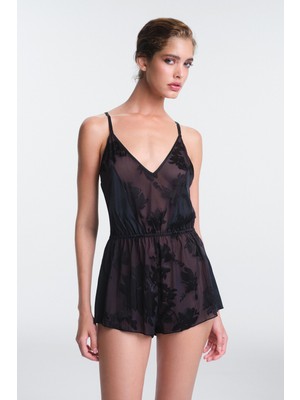 Siyah Amara Baskı Detaylı Balensiz Kapsız Teddy