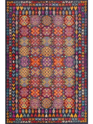 Bespoky 80x150 cm Mavi Çok renkli Geometrik Bohem Soyut geometrik Yıkanabilir Halı | Yatak Odası Mutfak Halısı | Leke Tutmayan, Kaymaz | GRAVİTY-2303