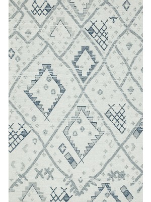Bespoky 80x150 cm Mavi Krem Geometrik Bohem Soyut Yıkanabilir Halı | Yatak Odası Mutfak Halısı | Leke Tutmayan, Kaymaz | EPİC-4832