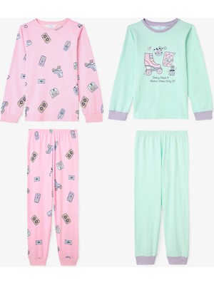 Penti Kız Çocuk Retro Oyuncak Desenli Pamuklu Uzun Kollu 2'li Pijama Takımı